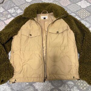 Universal Thread Faux Shearling & Quilted Jacket Beige Green Size XS
